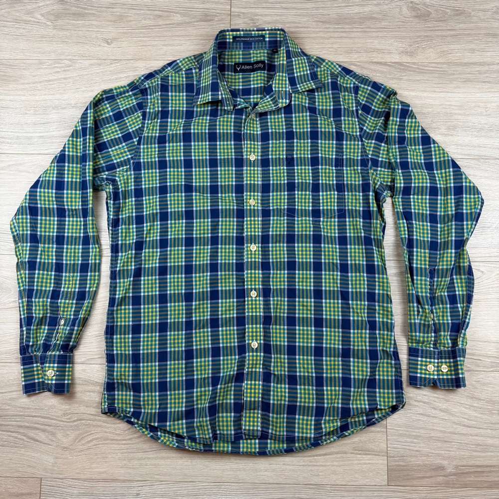 Allen Solly Lightweight Giza Cotton Green & Blue Plaid Button Down Shirt Sz M 40